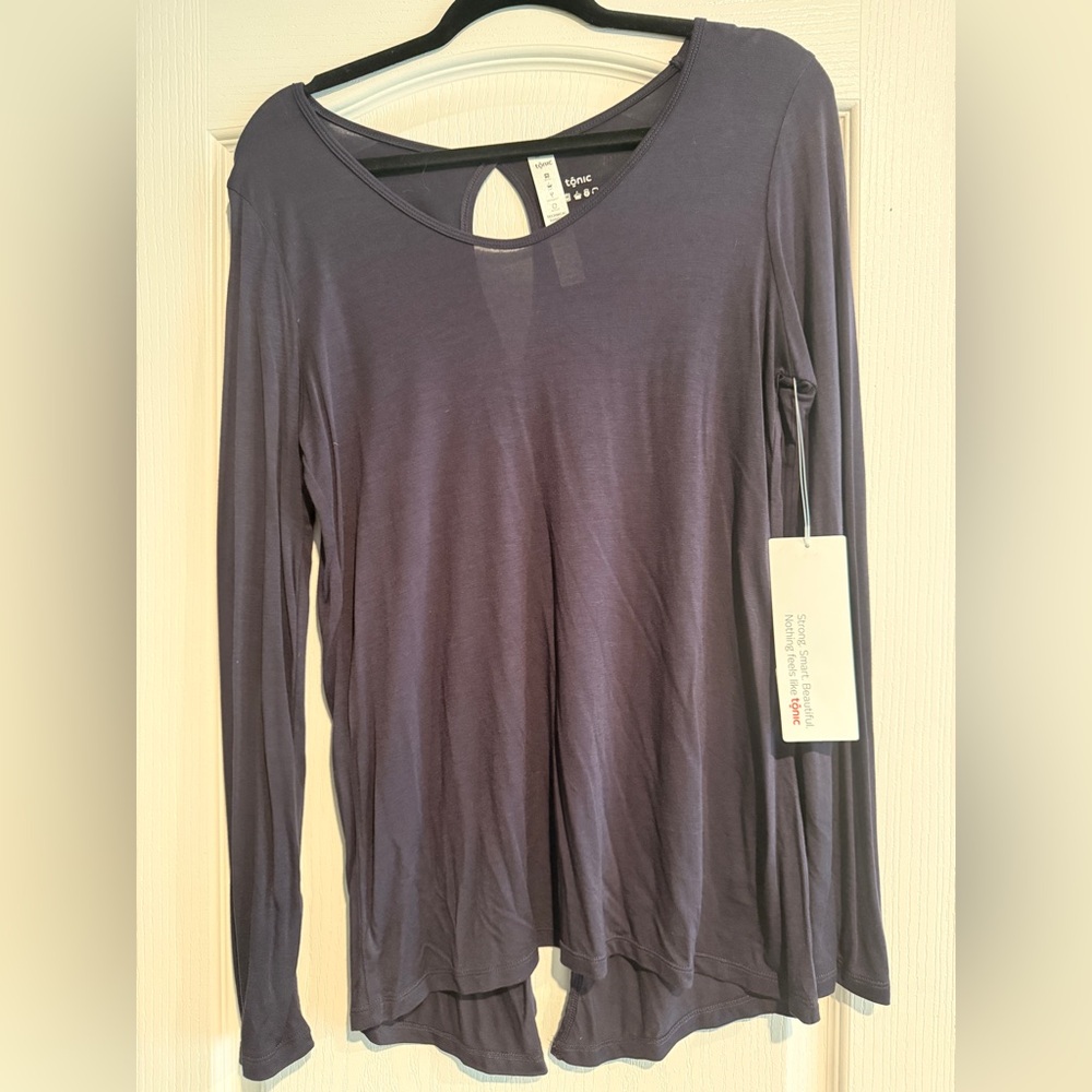 Women's Long Sleeve Scoop Neck Top - Navy